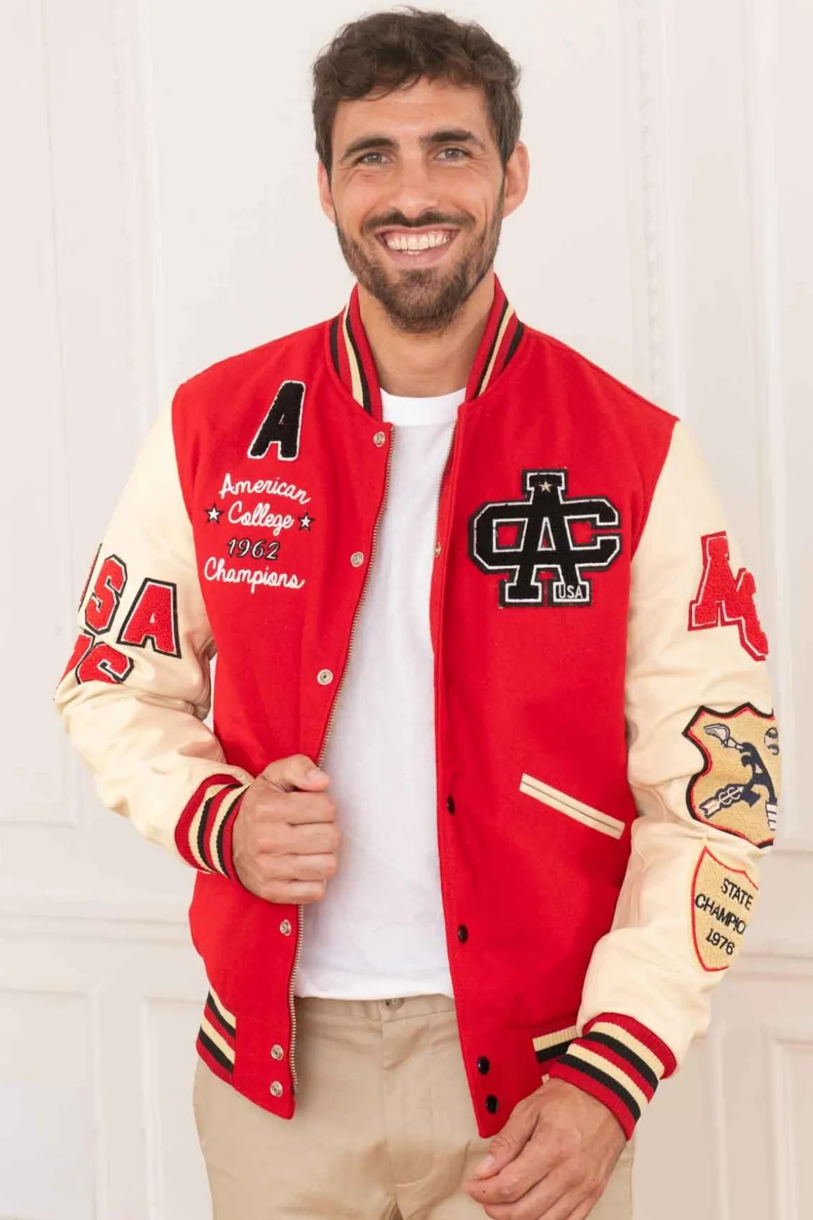 Blouson Homme American College Ac-10 Red Beige