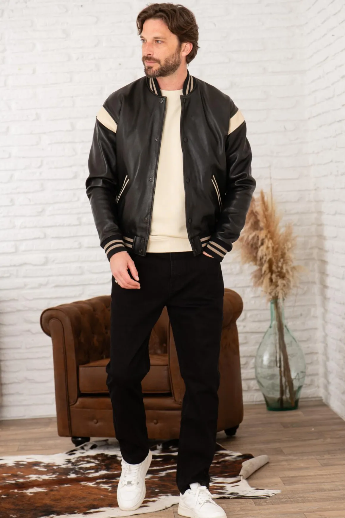 Blouson Homme Chevignon Teddy Varsity Black/White
