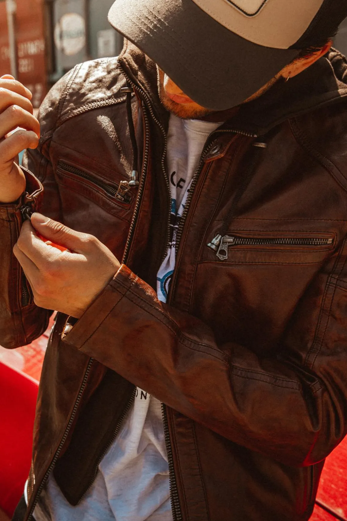 Blouson Homme Daytona Bishop Hood Lamb Paolo Dark Cognac