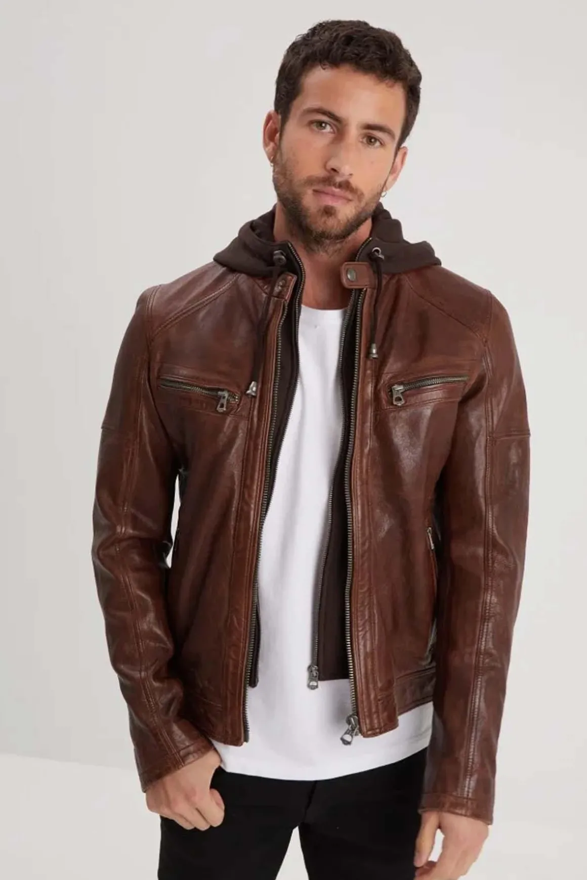 Blouson Homme Daytona Bishop Hood Lamb Paolo Dark Cognac