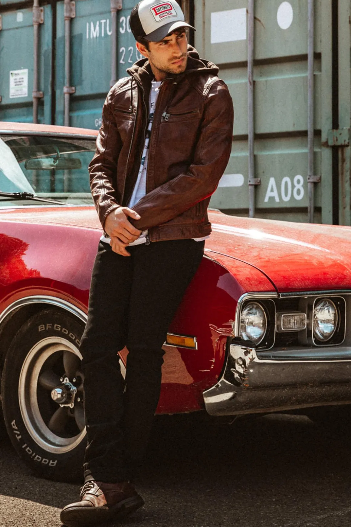 Blouson Homme Daytona Bishop Hood Lamb Paolo Dark Cognac