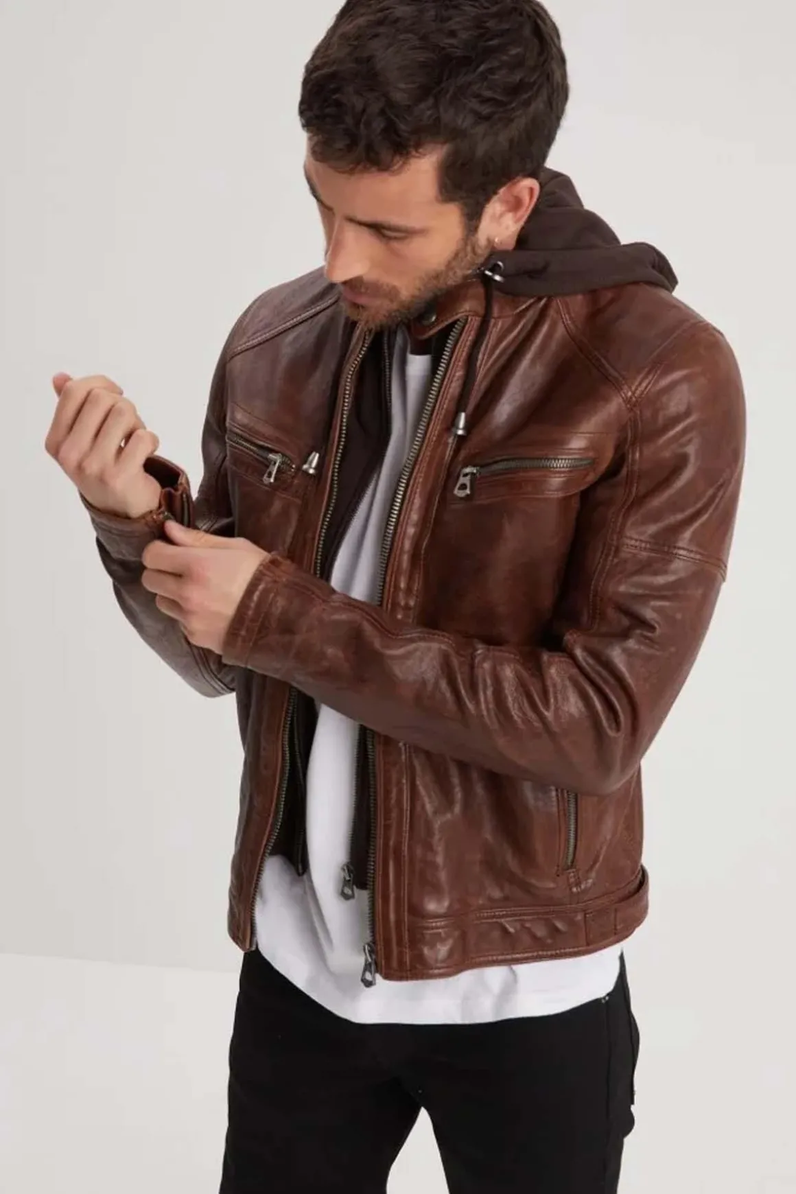 Blouson Homme Daytona Bishop Hood Lamb Paolo Dark Cognac
