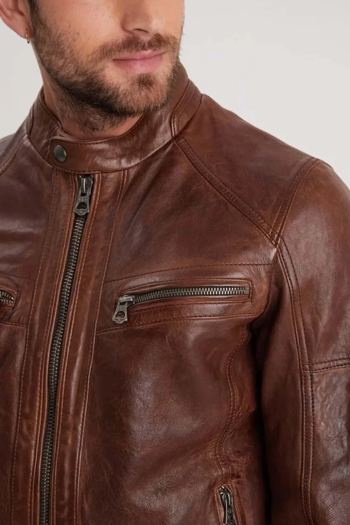 Blouson Homme Daytona Bishop Hood Lamb Paolo Dark Cognac