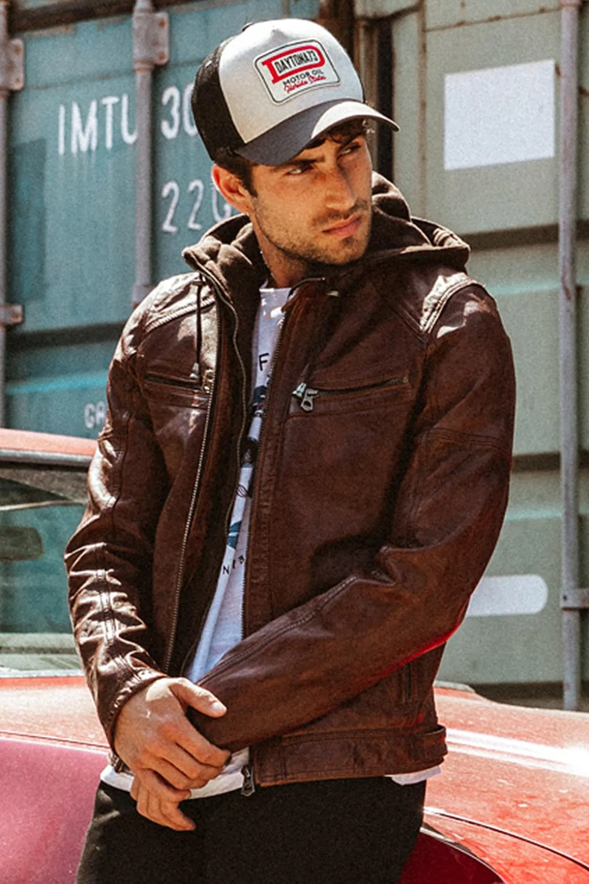 Blouson Homme Daytona Bishop Hood Lamb Paolo Dark Cognac