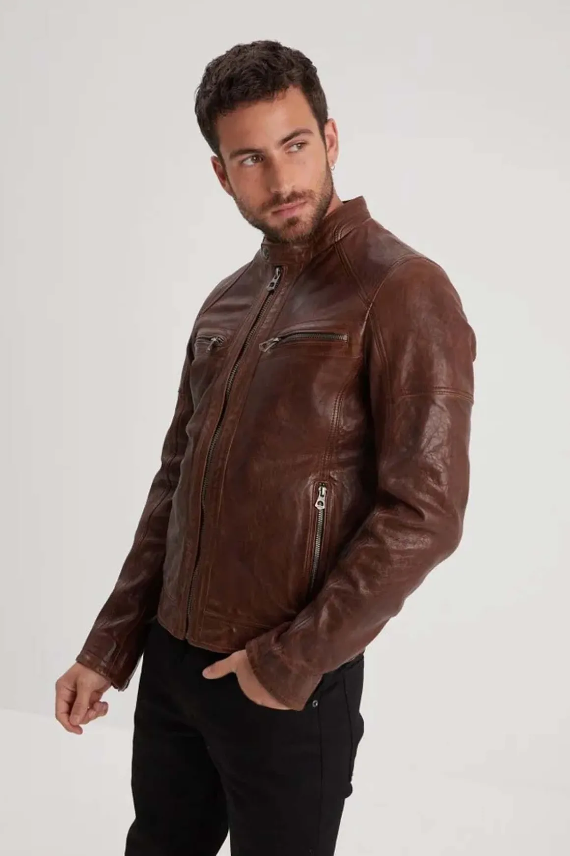 Blouson Homme Daytona Bishop Hood Lamb Paolo Dark Cognac