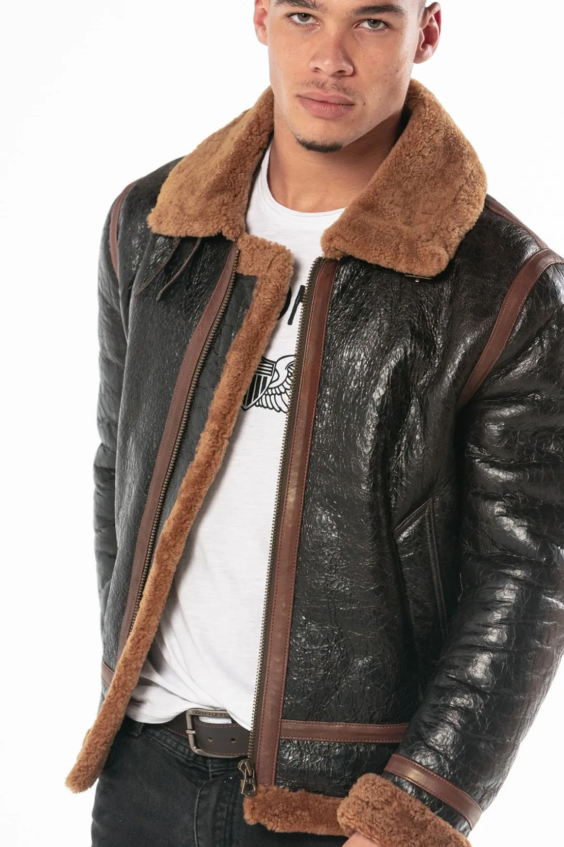Blouson Homme Daytona Bombardier Dfh Huile Black/Cognac