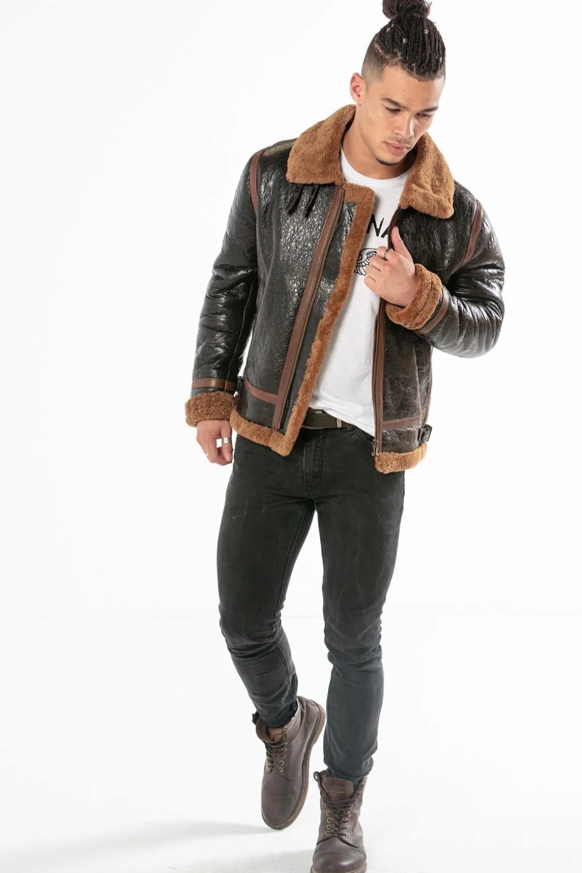 Blouson Homme Daytona Bombardier Dfh Huile Black/Cognac