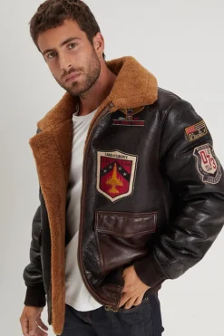 Blouson Homme Daytona Jake Dfh Wash Badges Tobacco Cognac