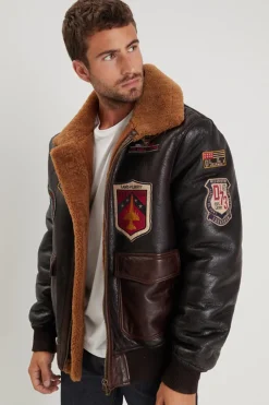 Blouson Homme Daytona Jake Dfh Wash Badges Tobacco Cognac