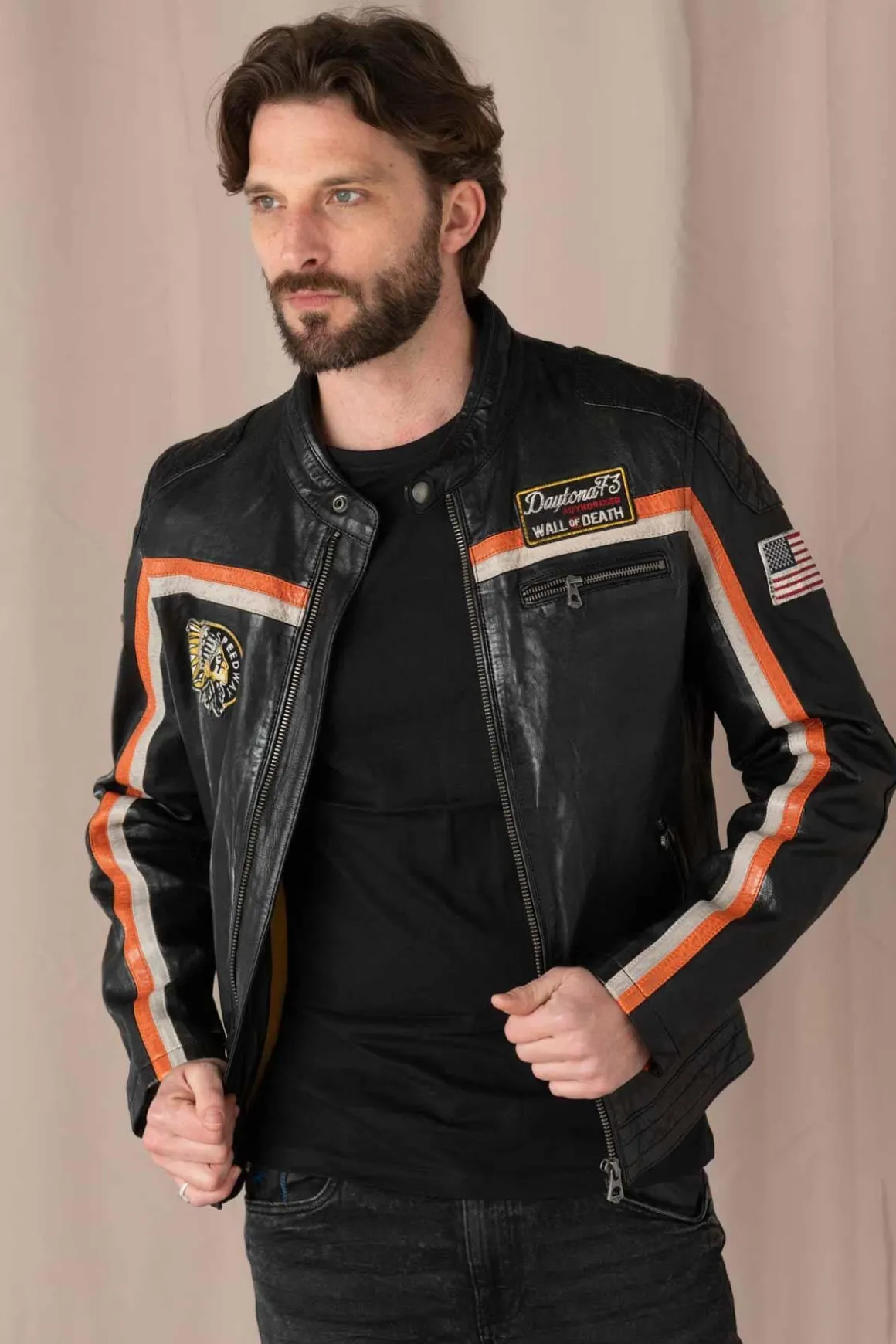 Blouson Homme Daytona Philadelphia Lamb Vita Black/Orange