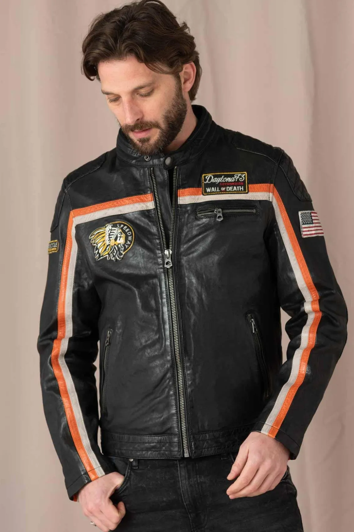 Blouson Homme Daytona Philadelphia Lamb Vita Black/Orange