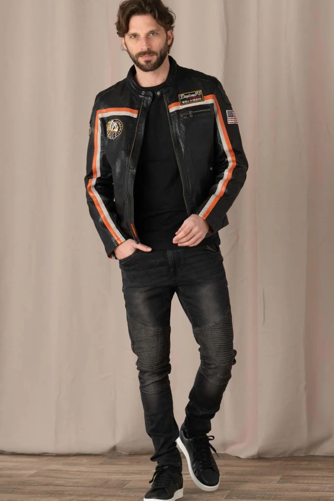 Blouson Homme Daytona Philadelphia Lamb Vita Black/Orange