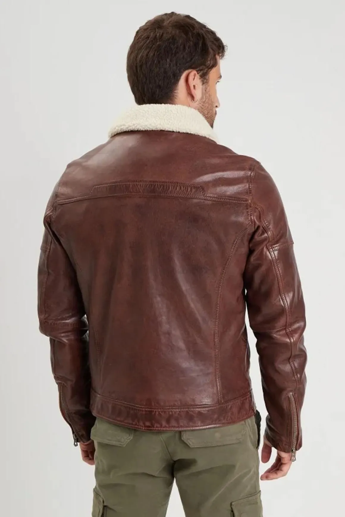 Blouson Homme Daytona Platon Fake Fur Lamb Paolo Dark Cognac
