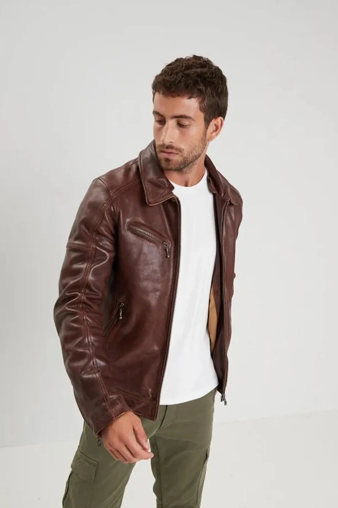 Blouson Homme Daytona Platon Fake Fur Lamb Paolo Dark Cognac