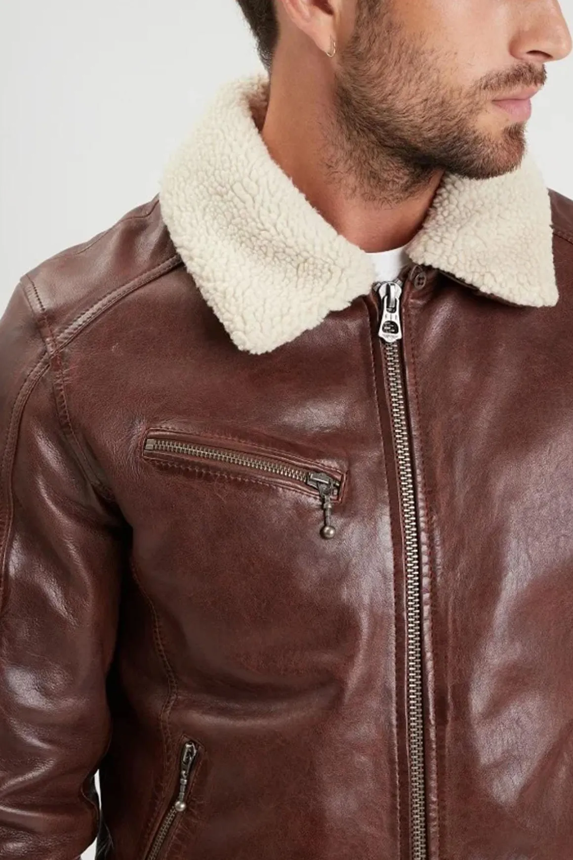 Blouson Homme Daytona Platon Fake Fur Lamb Paolo Dark Cognac