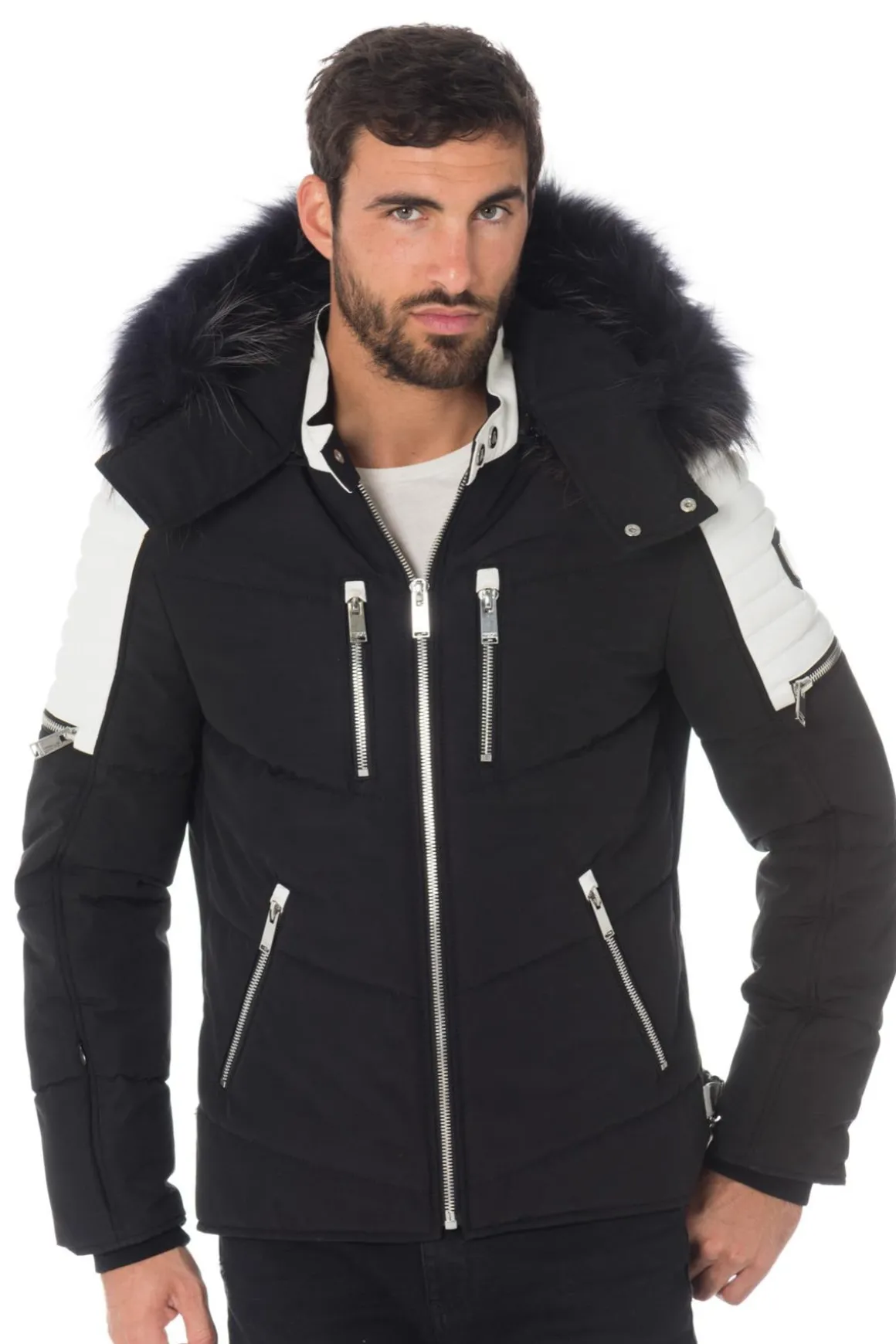 Blouson Homme Horspist Carbone T Cuir Noir Blanc