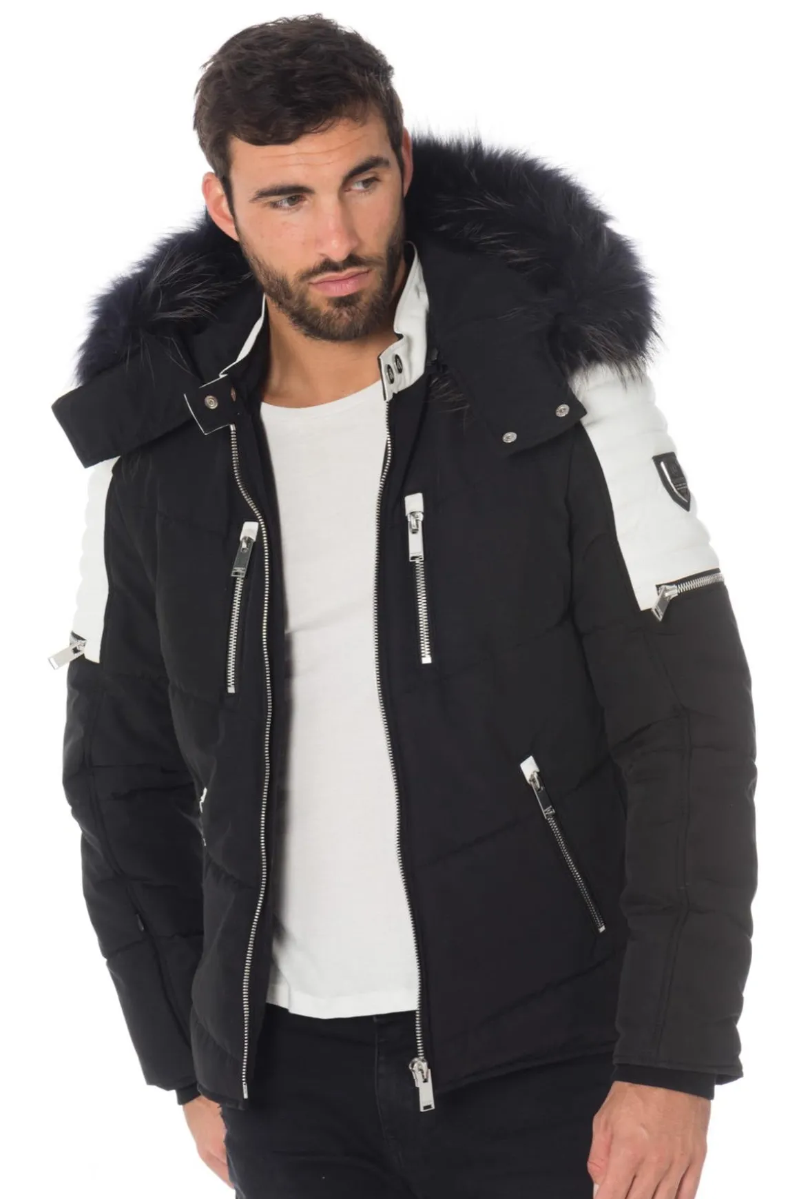 Blouson Homme Horspist Carbone T Cuir Noir Blanc