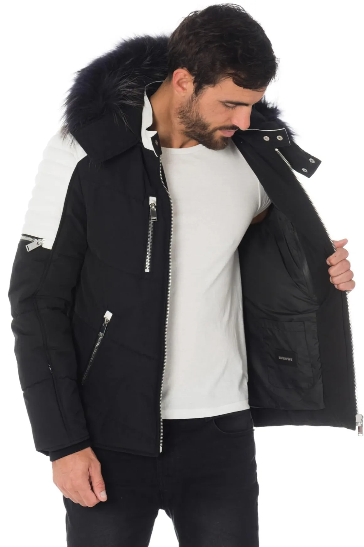 Blouson Homme Horspist Carbone T Cuir Noir Blanc