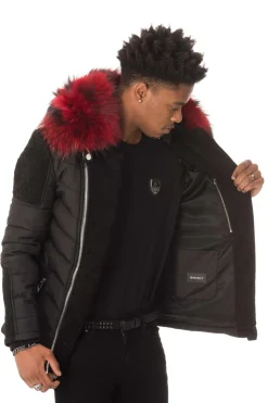 Blouson Homme Horspist Carlton T Daim Noir Col Rouge