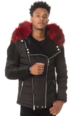 Blouson Homme Horspist Carlton T Daim Noir Col Rouge