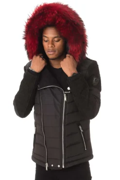 Blouson Homme Horspist Carlton T Daim Noir Col Rouge