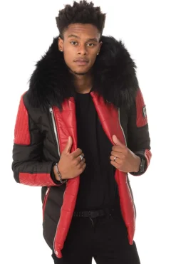 Blouson Homme Horspist Carlton Noir/Rouge Col Noir