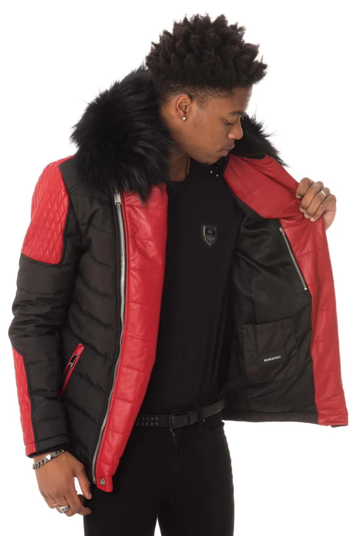 Blouson Homme Horspist Carlton Noir/Rouge Col Noir