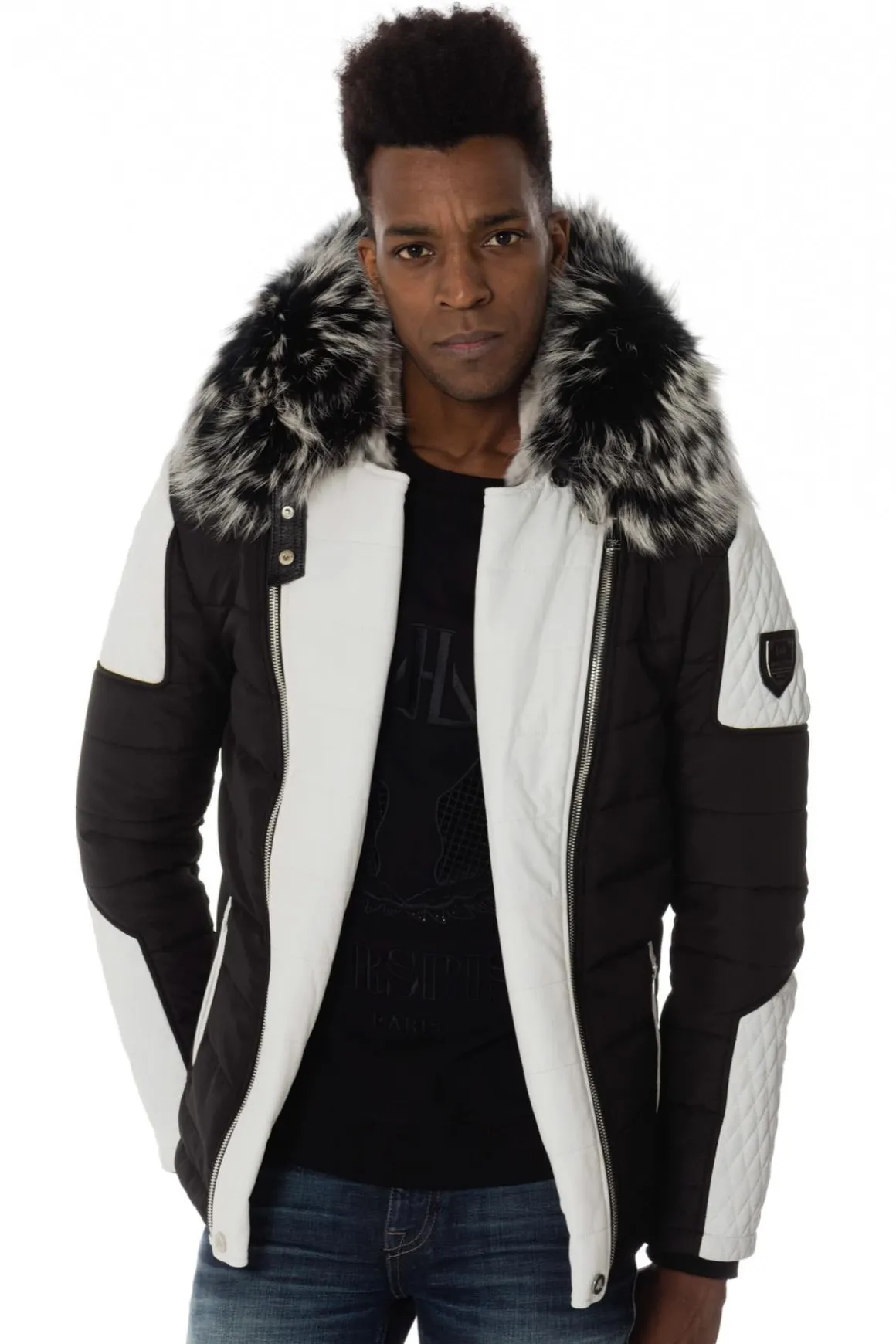 Blouson Homme Horspist Carlton Rex Noir/Blanc Col Silver