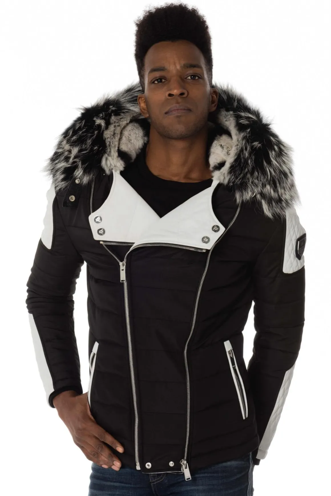 Blouson Homme Horspist Carlton Rex Noir/Blanc Col Silver