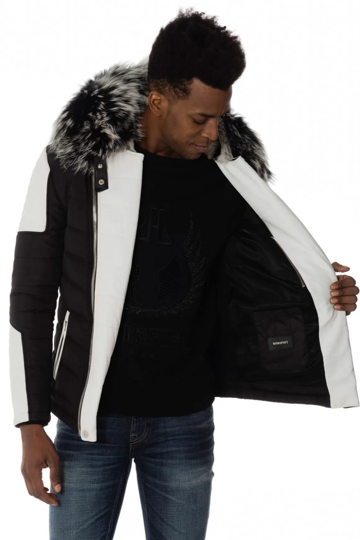 Blouson Homme Horspist Carlton Rex Noir/Blanc Col Silver