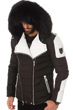 Blouson Homme Horspist Carlton Noir Blanc Col Noir