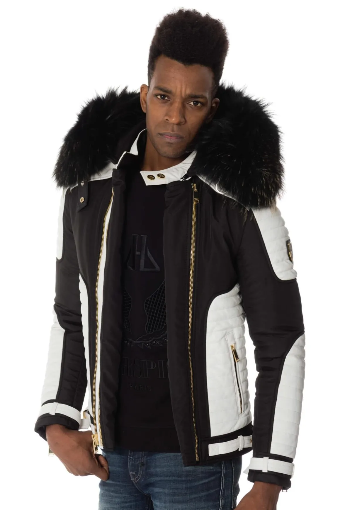 Blouson Homme Horspist Martinez Noir Blanc Zip Gold Col Or