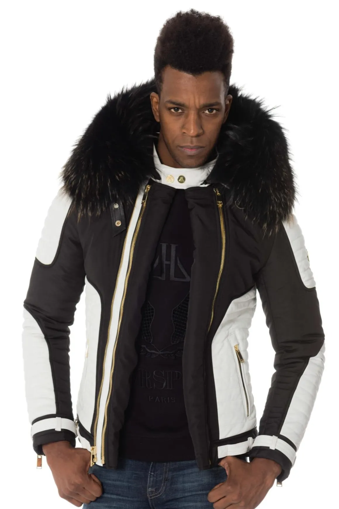 Blouson Homme Horspist Martinez Noir Blanc Zip Gold Col Or