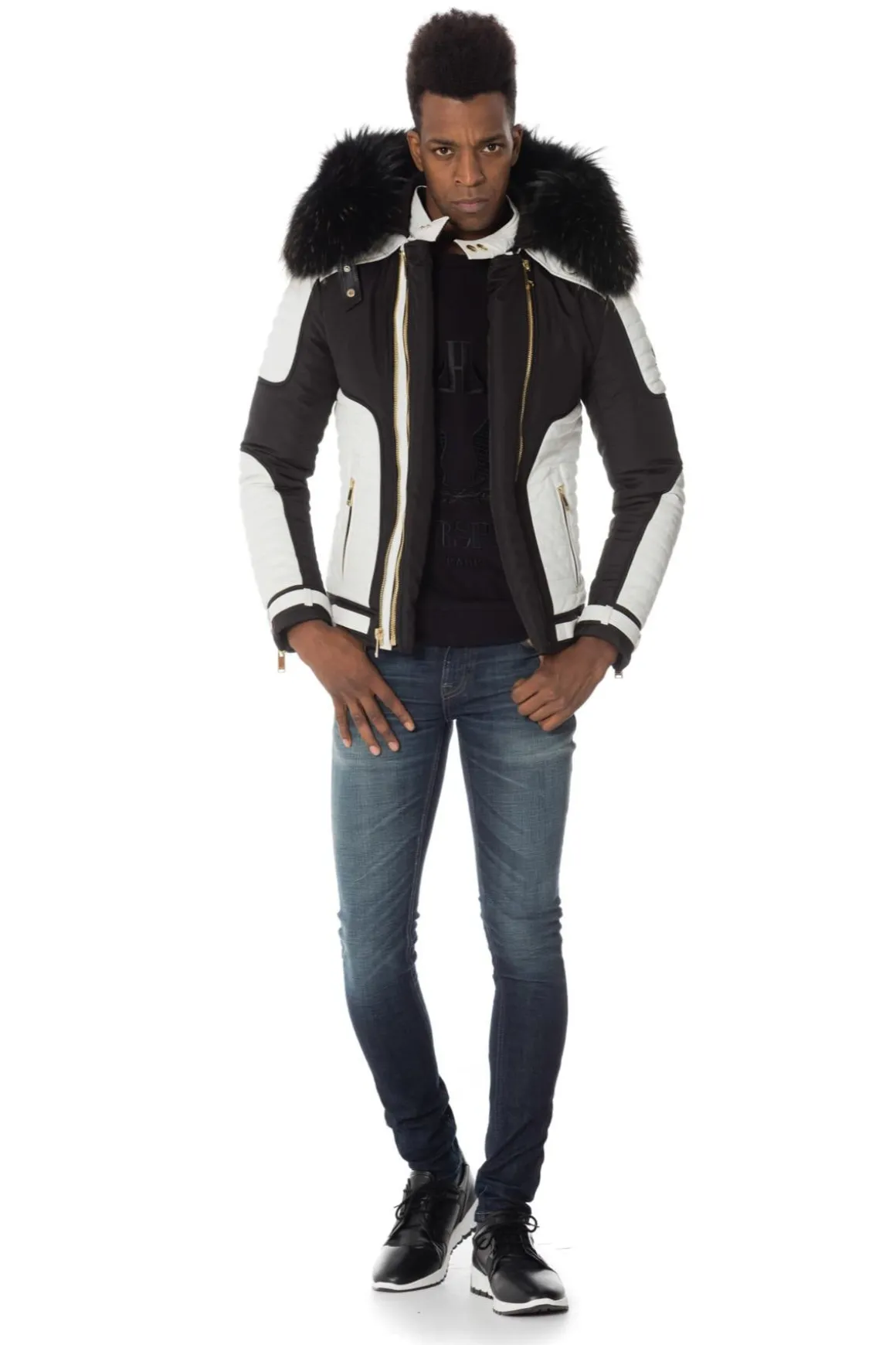 Blouson Homme Horspist Martinez Noir Blanc Zip Gold Col Or