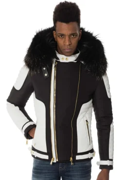 Blouson Homme Horspist Martinez Noir Blanc Zip Gold Col Or