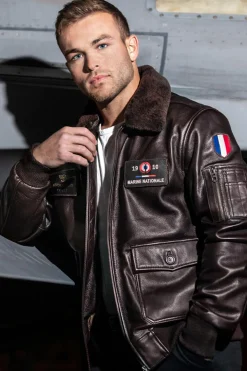 Blouson Homme Marine Nationale Anm Fur Cow Air Milled Brown