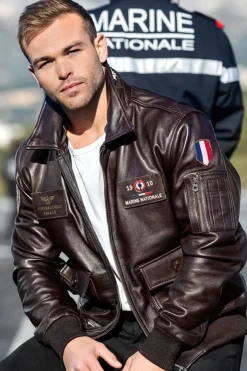 Blouson Homme Marine Nationale Anm Fur Cow Air Milled Brown