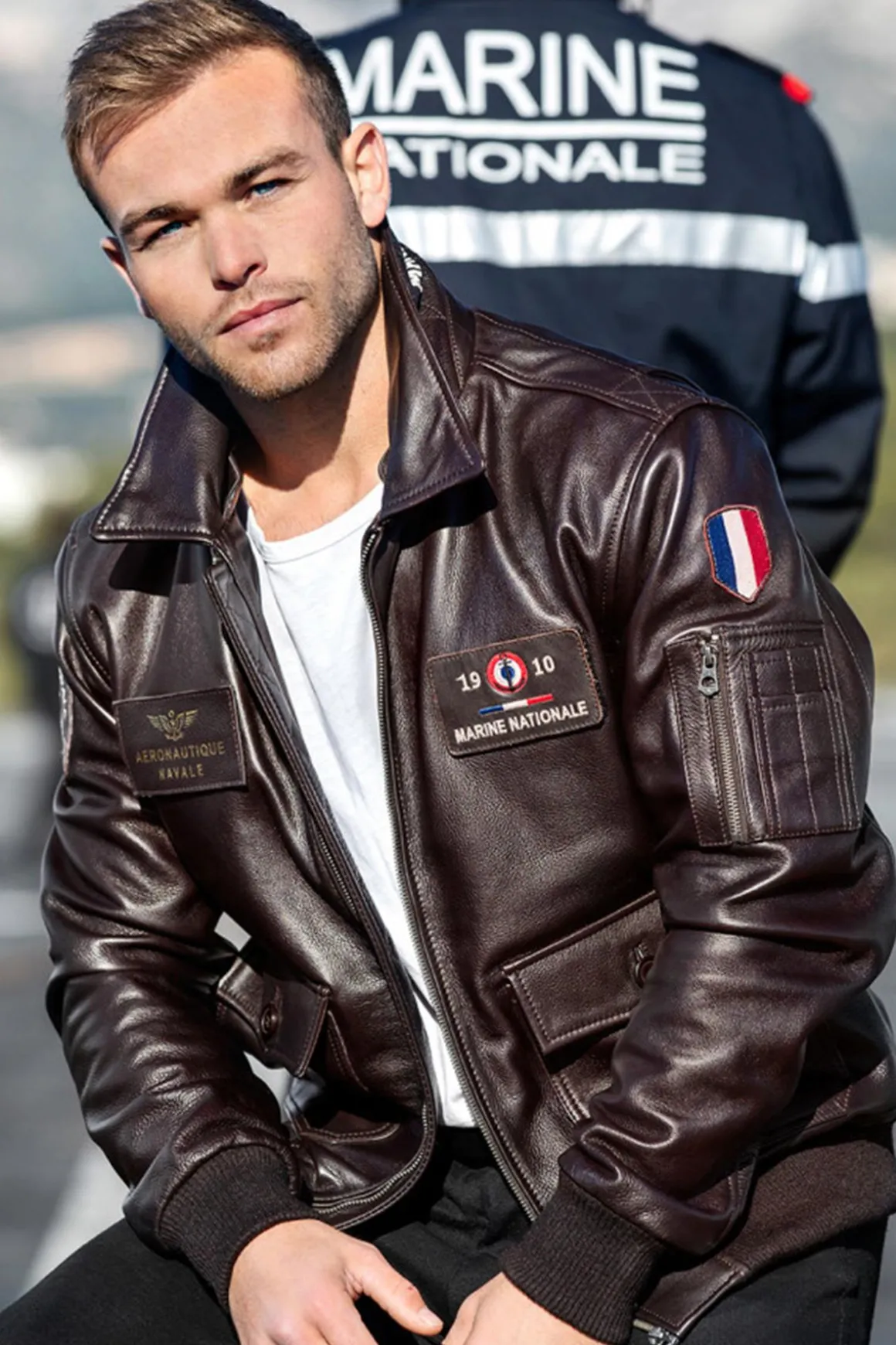 Blouson Homme Marine Nationale Anm Fur Cow Air Milled Brown