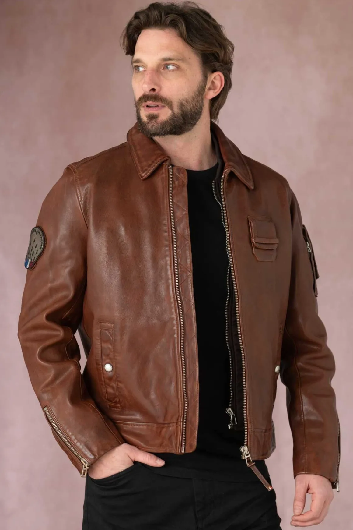 Blouson Homme Patrouille De France Jaegger Alpha Cognac