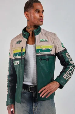 Blouson Homme Redskins Sancuir Racing Medium Green / Naturel