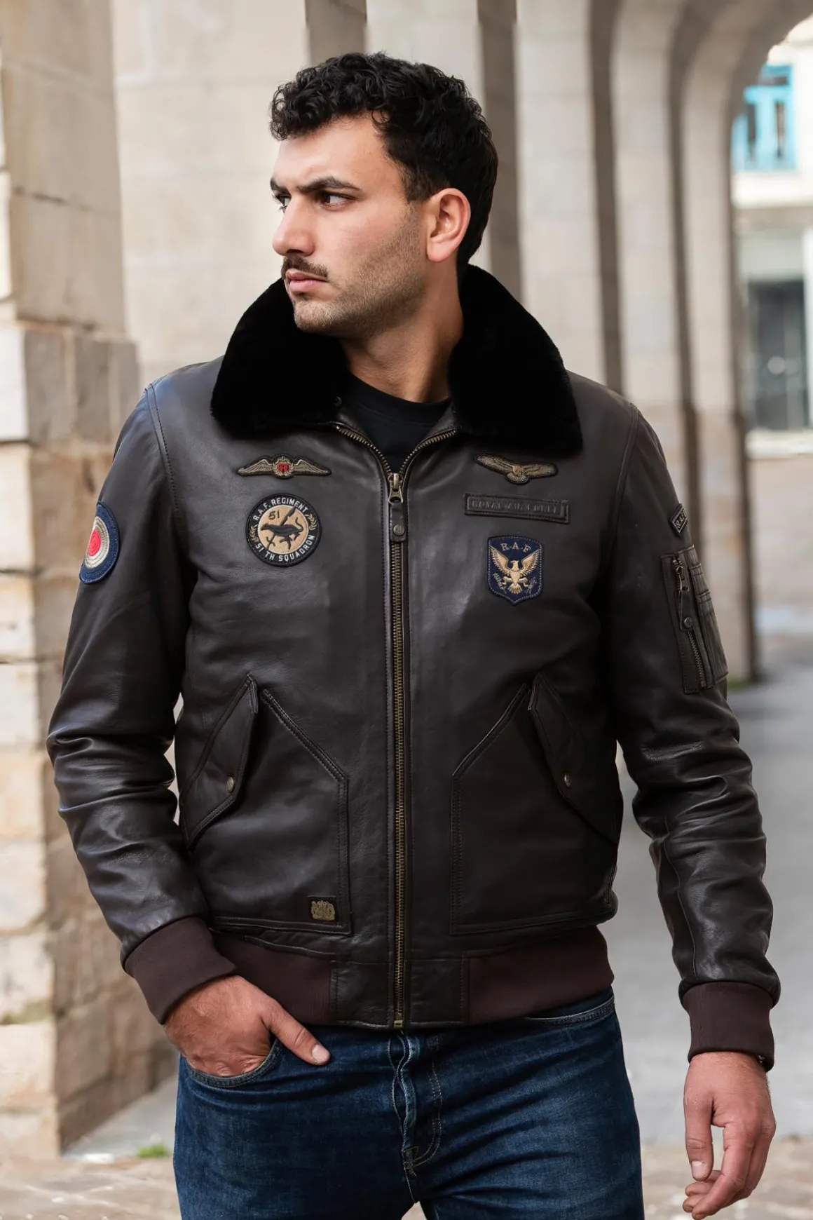 Blouson Homme Royal Air Force Vickers Dark Brown