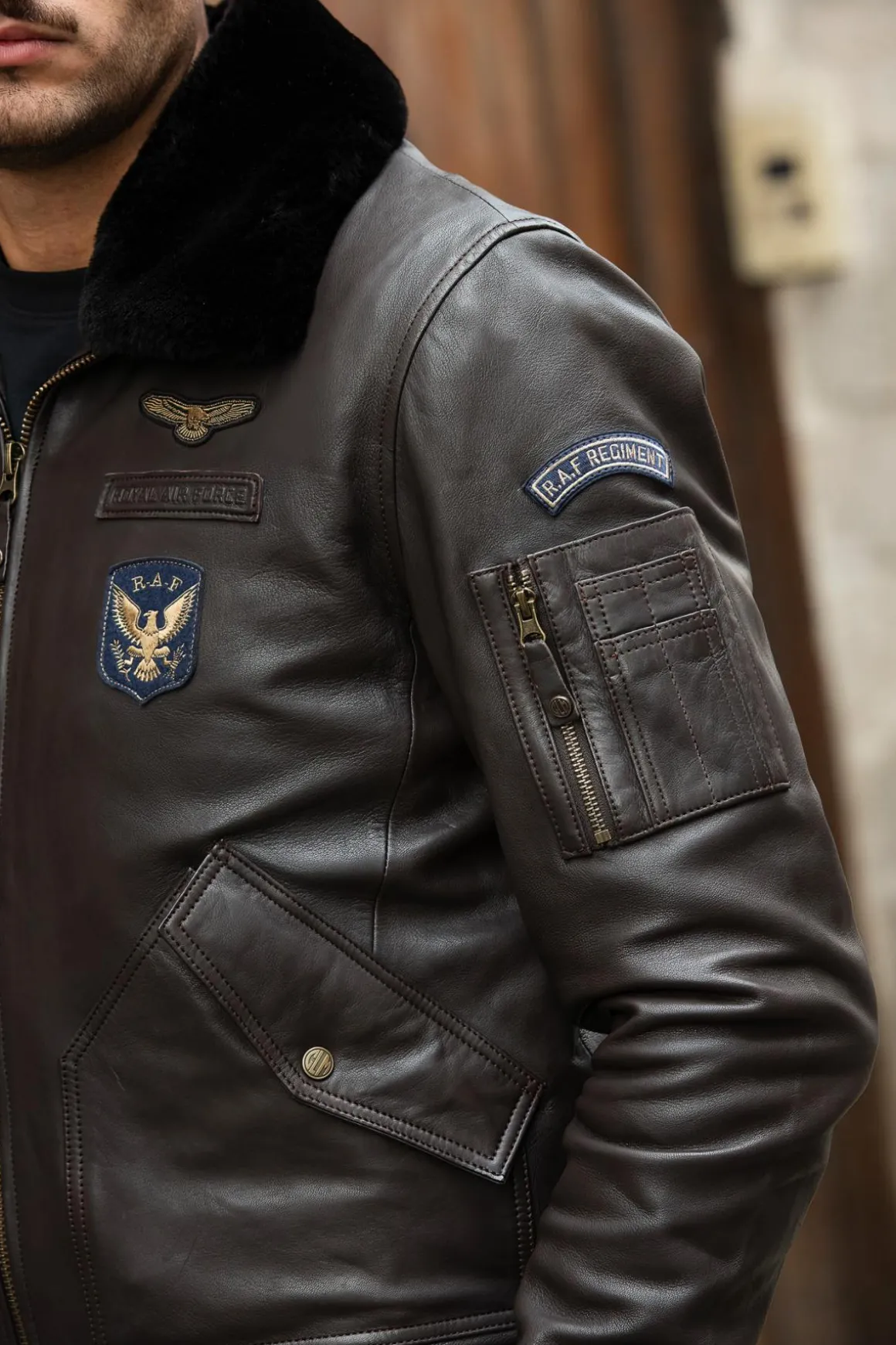 Blouson Homme Royal Air Force Vickers Dark Brown