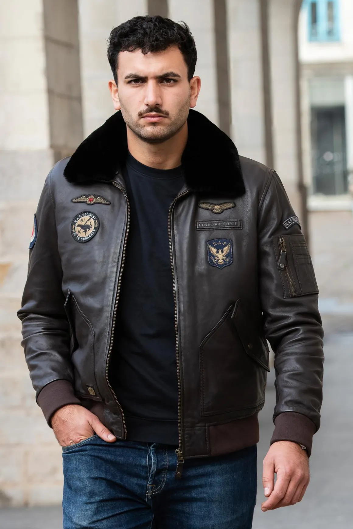 Blouson Homme Royal Air Force Vickers Dark Brown