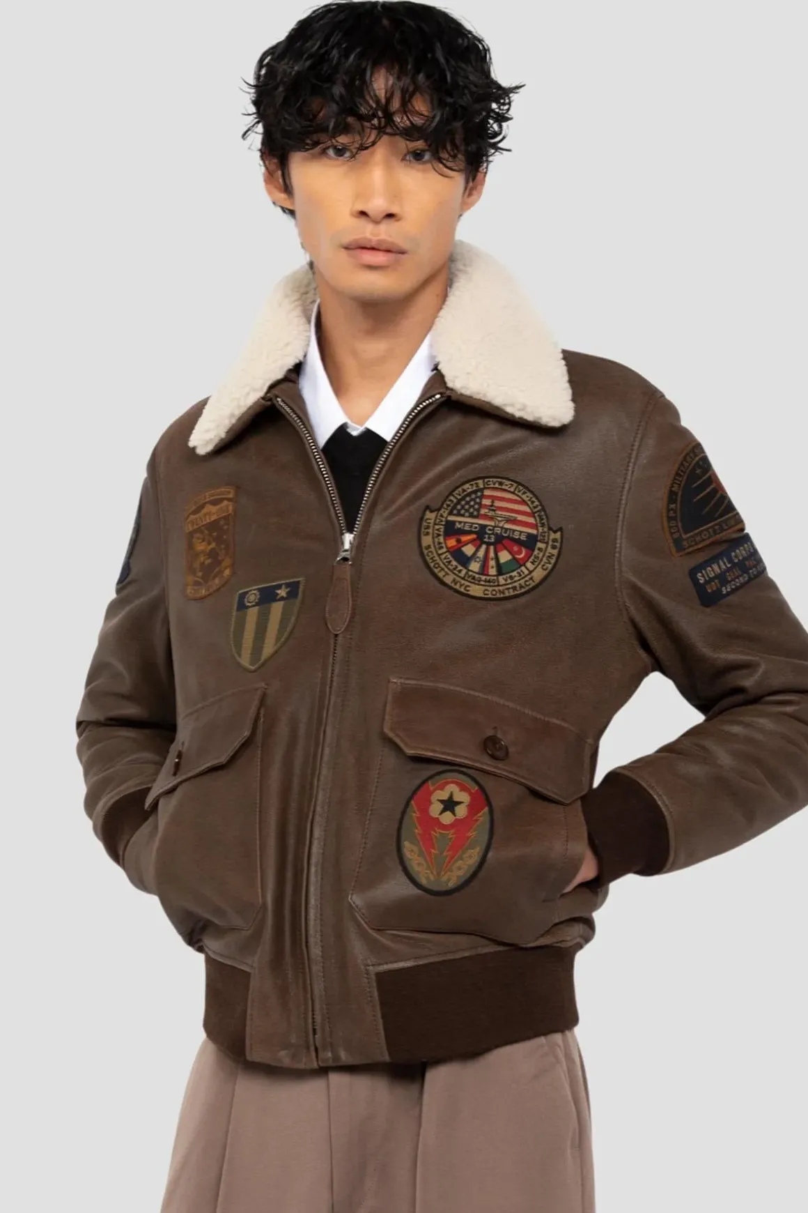 Blouson Homme Schott Lcaviatorbd Marron