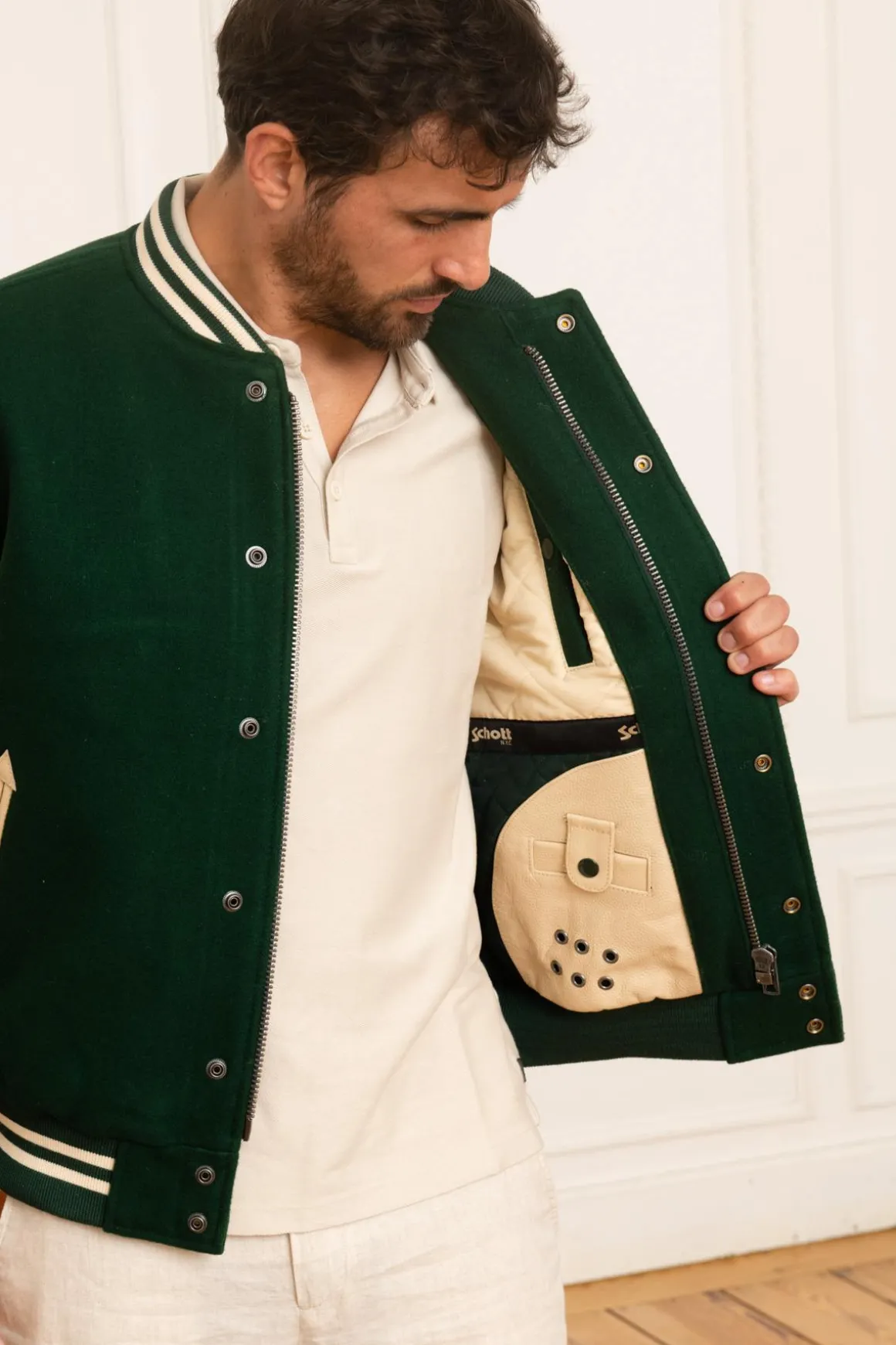 Blouson Homme Schott Lc8705 Green/Beige