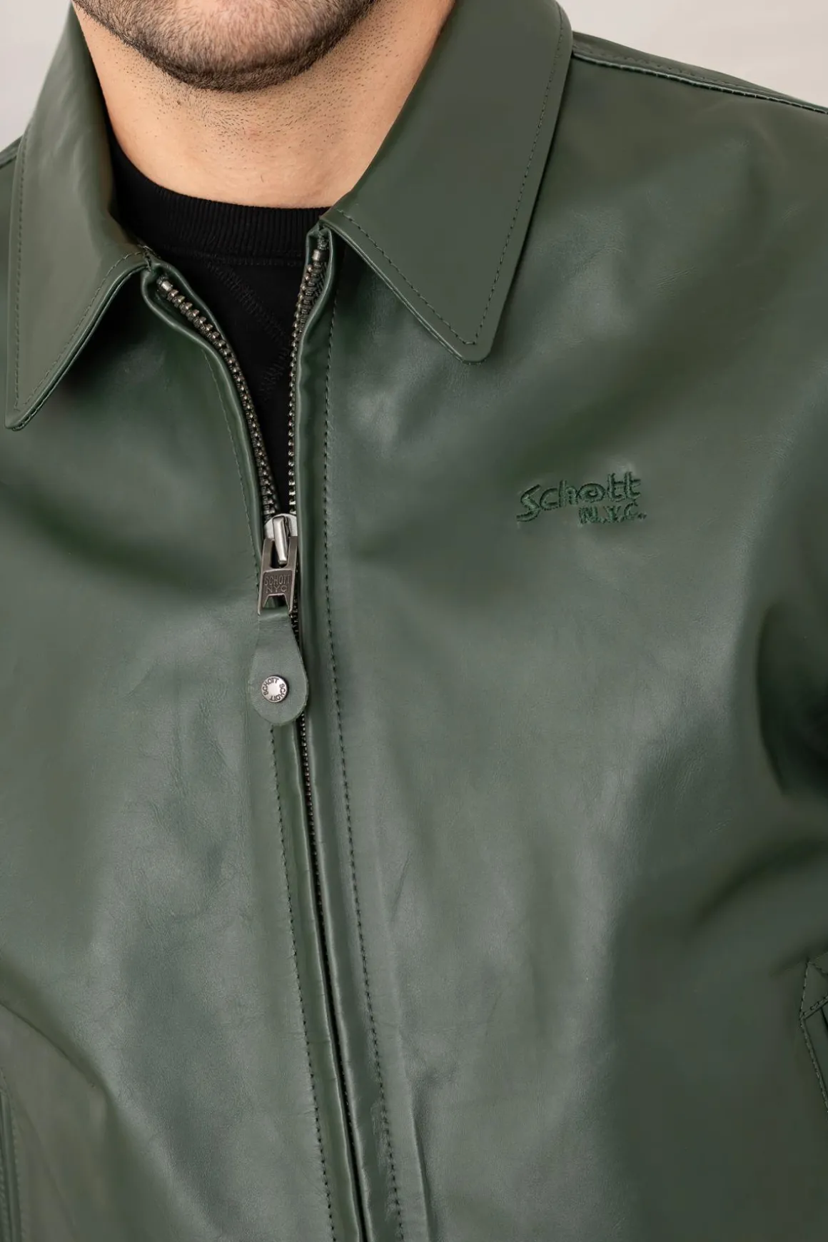 Blouson Homme Schott Lc5100 Stripe Green / Off White