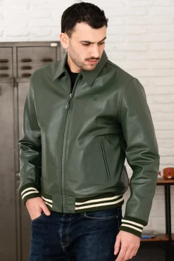 Blouson Homme Schott Lc5100 Stripe Green / Off White