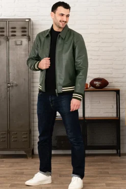 Blouson Homme Schott Lc5100 Stripe Green / Off White