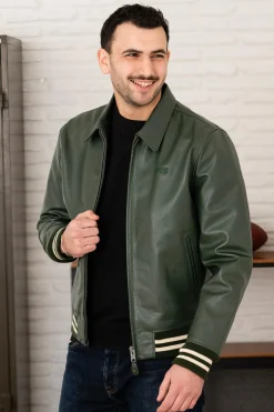 Blouson Homme Schott Lc5100 Stripe Green / Off White