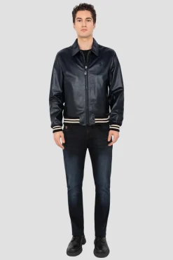 Blouson Homme Schott Lc5100 Stripe Navy/Offwhite
